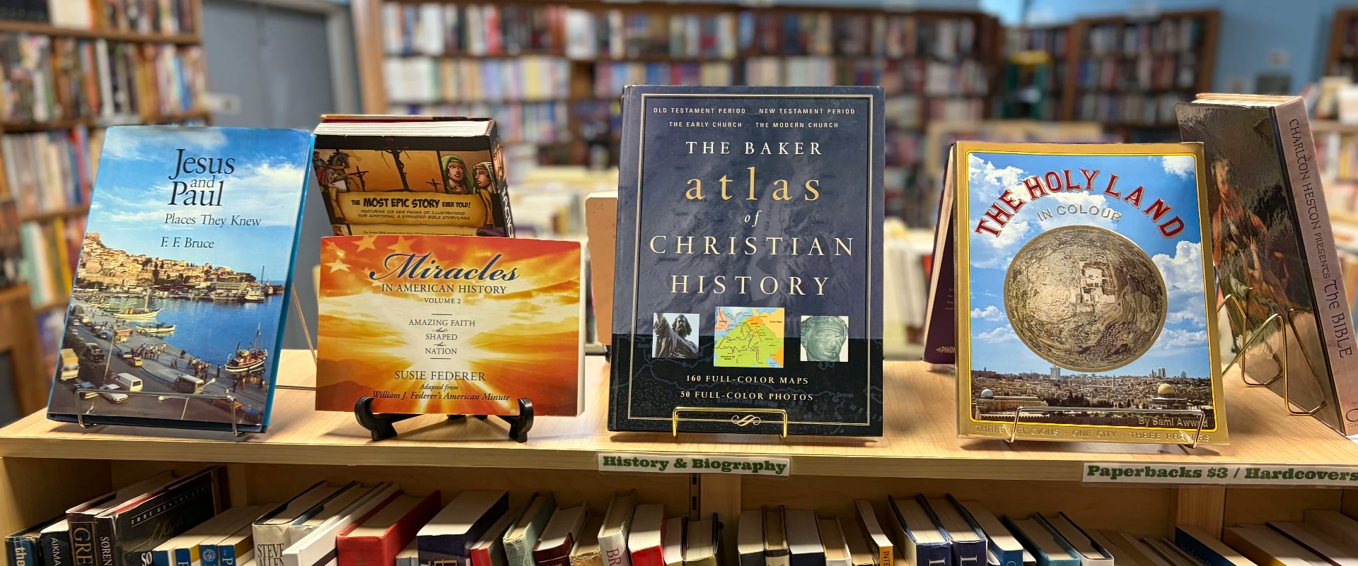 History and biography titles on a shelf